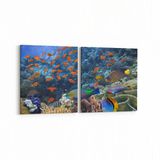 Olla 12163K2Y Akvaryum Balık Görseli Kare 2 Parça Yatay 65x30 cm Kanvas Tablo