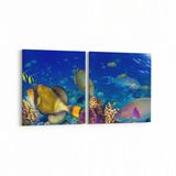 Olla 12166K2Y Akvaryum Balık Görseli Kare 2 Parça Yatay 65x30 cm Kanvas Tablo