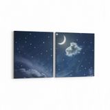 Olla 14711K2Y Gece Gökyüzü Görseli Kare 2 Parça Yatay 65x30 cm Kanvas Tablo