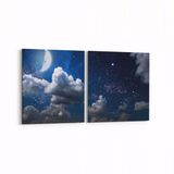 Olla 14721K2Y Gece Gökyüzü Görseli Kare 2 Parça Yatay 65x30 cm Kanvas Tablo
