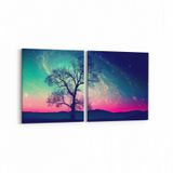 Olla 14736K2Y Gece Gökyüzü Görseli Kare 2 Parça Yatay 65x30 cm Kanvas Tablo