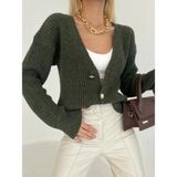 Olla Collection Örgü Kısa Hırka Ceket - Haki Yeşil - M