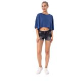 Olla Pian Yarasa Kollu Oversize Crop Top İndigo (L)
