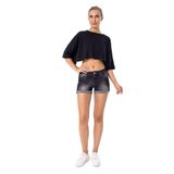 Olla Pian Yarasa Kollu Oversize Crop Top (Siyah, M)