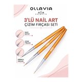 OLLAVIA 3'lü Nail Art Çizim Fırçası Seti – İnce Detay, Çizgi ve French Fırçası, Protez Tırnak ve Kalıcı Oje Desen Fırça Seti