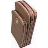 Ollbag OL-2055 Kadın Zincir Askılı Mini Çanta Cüzdan - Bej - Açık Pembe