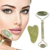 OLLEVRA Çift Taraflı Cilt Yüz Masaj Aleti Jade Roller Yeşim Taşı Seti