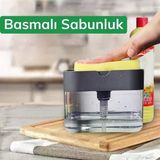 OLLEVRA İkisi Bir Arada Basmalı Pratik Sıvı Sabunluk Pompası ve Bulaşık Yıkama Süngeri Haznesi