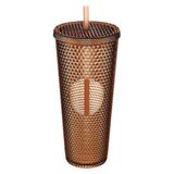 Olomo 750 ml Kapaklı ve Pipetli Soğuk İçecek Bardağı – Mor Kristal Desenli Seyahat Kupası, Termal Yapı, Buzlu Doku, Buzlu Kahve Smoothie Bardak Taşınabilir Yazlık Plastik Bardak (Cappucino)