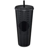 Olomo 750 ml Kapaklı ve Pipetli Soğuk İçecek Bardağı – Mor Kristal Desenli Seyahat Kupası, Termal Yapı, Buzlu Doku, Buzlu Kahve Smoothie Bardak Taşınabilir Yazlık Plastik Bardak (Siyah)