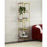 Olope Metal Camlı Kitaplık, 4 Raflı, Gold