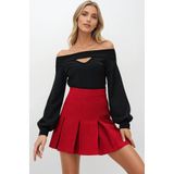 OLSAMODA KADIN CUT OUT DETAYLI KAYIK YAKA ESNEK KUMAŞ BALON KOL BLUZ