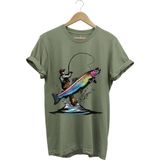 Olta ile Balıkçılık Fishing Balık Avcılığı Alabalık Turna Avcılığı Regular Fit %100 Pamuk Tişört - Haki - 2XL