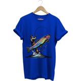 Olta ile Balıkçılık Fishing Balık Avcılığı Alabalık Turna Avcılığı Regular Fit %100 Pamuk Tişört - Saks Mavi - 2XL