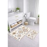 Olverno Home Banyo Paspası Makinede yıkanabilir Kaymaz Taban Leke Tutmaz Su Emici Paspas (60x100)+(40x60) cm