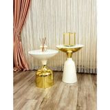 Olympos Dekoratif Parlak Beyaz Uzun Model Gold Sehpa 55 cm