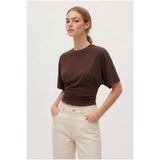 OLYNN Kahverengi Ultra Premium Soft Bele Oturan Geniş Kollu Bluz