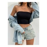 Olyssia Kadın Siyah Straplez Crop Top Büstiyer Esnek Basic Askısız Bluz