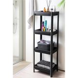 Omaş Household Product 4 Katlı Banyo Raf Ünitesi Siyah Banyo Düzenleyici Şampuanlık Havluluk Dolap Siyah