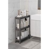 Omaş Household Product Siyah Tekerlekli Slim Dikdörtgen 3 Katlı Raf Ünitesi - Banyo Mutfak Düzenleyici Organizer