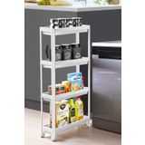 Omas Household Product Tekerlekli Dikdortgen 4 Katli Raf Unitesi Beyaz Banyo Mutfak Duzenleyici Organizer Raf