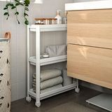 OMAS Tekerlekli Dikdörtgen 3 Katlı Raf Ünitesi - Banyo Mutfak Düzenleyici Organizer Raf - Modern Shelf Unit (Beyaz)