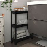 omas Tekerlekli Dikdörtgen 3 Katlı Raf Ünitesi - Banyo Mutfak Düzenleyici Organizer Raf - Modern Shelf Unit (Siyah)
