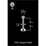 ömay takı Yarım Küre Taş 316L Cerrahi Çelik Labret Piercing