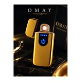 OMAYtr USB Şarjlı Elektrikli Çakmak – Dokunmatik Sensörlü, Rüzgara Dayanıklı, LED Göstergeli Premium Metal Çakmak (Gold)