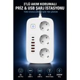 Omaze 3’lü Akım Korumalı Priz 2500W 2 USB-C 4 USB-A Hızlı Şarjlı 1.8 Metre Kablolu Çoklu Priz