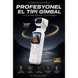 Omaze 4K Ultra Hd Profesyonel Aksiyon Kamerası Gimbal 360 Dönüş Dokunmatik Ekran Profesyonel Vlog Çekim - Beyaz