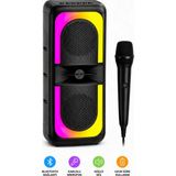 Omaze Bluetooth Hoparlör Karaoke Kablolu Mikrofonlu Taşınabilir Rgb Işıklı Şarjlı Tws Stereo Ses Sistemi - 01-Siyah