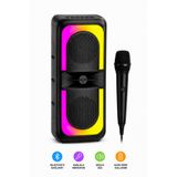 Omaze Bluetooth Hoparlör Karaoke Kablolu Mikrofonlu Taşınabilir RGB Işıklı Şarjlı TWS Stereo Ses Sistemi