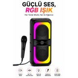Omaze Bluetooth Hoparlör Karaoke Kablolu Mikrofonlu Taşınabilir RGB Işıklı Şarjlı TWS Stereo Ses Sistemi