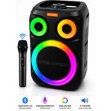Omaze Bluetooth Hoparlör Karaoke Kablosuz Mikrofonlu 8 Inç Taşınabilir Rgb Işıklı Şarjlı USB Fm Radyo - 01-Siyah
