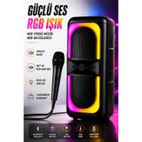 Omaze Bluetooth Hoparlör Speaker Karaoke Kablolu Mikrofonlu Taşınabilir RGB Işıklı Şarjlı TWS Stereo Güçlü Bas Ses Sistemi