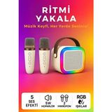Omaze Mikrofonlu Karaoke Bluetooth Hoparlör Rgb LED Işıklı 5 Efektli Ses Bombası - Ekru