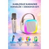 Omaze Mikrofonlu Karaoke Bluetooth Hoparlör Rgb LED Işıklı 5 Efektli Ses Bombası - Krem
