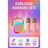 Omaze Mikrofonlu Karaoke Bluetooth Hoparlör Rgb LED Işıklı 5 Efektli Ses Bombası - Pembe