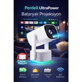 Omaze Powerbank Bataryalı Perdeli Taşınabilir Android Projeksiyon Cihazı Ultra Hd Ev Sinema Projektörü - Beyaz