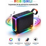 Omaze Rgb LED Bluetooth Hoparlör Taşınabilir Bluetooth Speaker Güçlü Ses Performansı - 01-Siyah