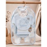 Omeca Concept 5'li Bebek Giyim Seti – I Love My Daddy Baskılı Mavi Tulum, Body, Şapka, Önlük ve Eldiven - 6 - 9 Ay