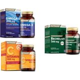 Omega 3 Balık Yağı 2000 Mg 60 Kapsül + Bromelain 60 Kapsül + C Vitamini 1000 Mg 30 Tablet