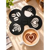 Omegan Kahve Stencil Şablon 4’lü Set Büyük Boy – Cappuccino ve Büyük Fincanlar Için Kahve Köpüğü Süsleme Kalıpları - Siyah
