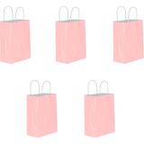 Omeyva Büküm Saplı Kraft Kağıt Çanta Karton Hediyelik Poşet Torba - Pembe - 18X24 Cm. - 5 Adetlik Paket
