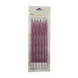 Omeyva Simli Doğum Günü Parti Süs Pasta Mumu - Pembe - 15 Cm. - 6 Adetlik Paket