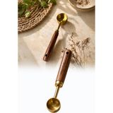 Omilife 15 ml Ahşap Saplı Gold Kahve Ölçü Kaşığı Paslanmaz Çelik Kahve Çay Mama Ölçme Kaşığı