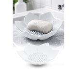 omilife 2'li Beyaz Lotus Desenli Silikon Sabunluk Su Giderli Katı Sabun ve Sünger Organizer