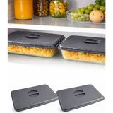 Omilife 2'li Gri Dikdörtgen Borcam Kapağı Plastik Sızdırmaz Gıda Saklama Taşıma Kapak 38X25 cm