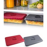 Omilife 2'li Kırmızı&Gri Renk Dikdörtgen Borcam Kapağı Sızdırmaz Ve Dayanıklı Plastik Malzemeli Gıda Kapağı - 0,33 - Kırmızı - Gri